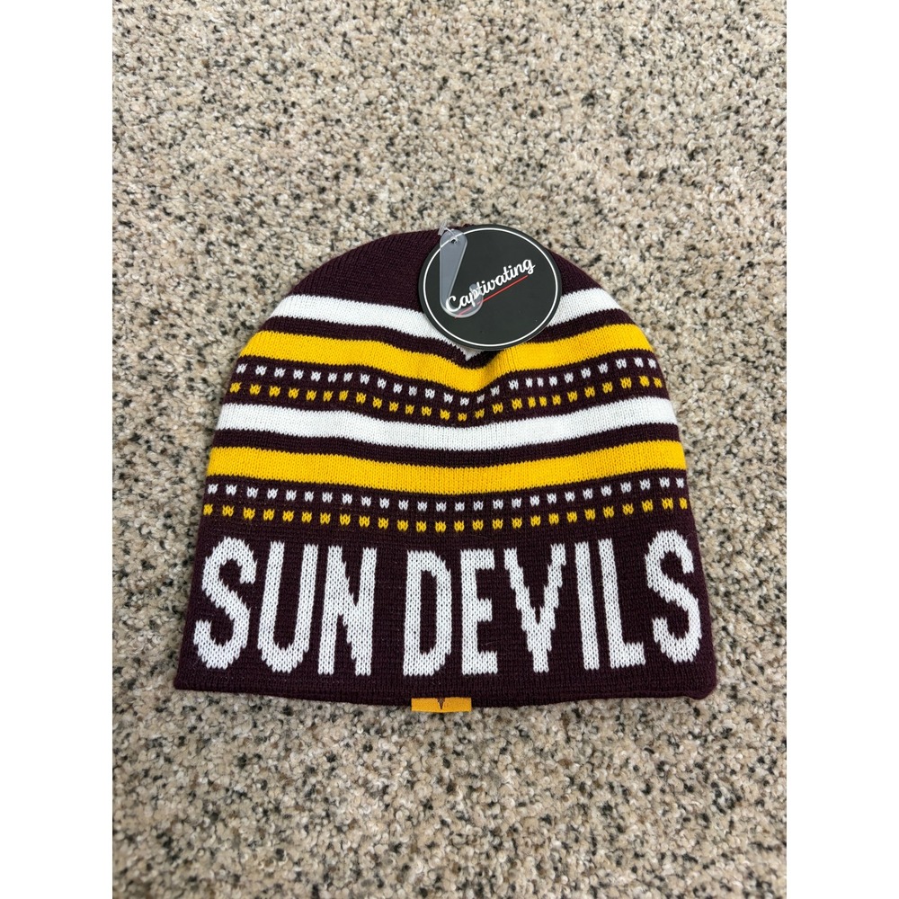 Sun Devils ASU Beanie Striped Knit Maroon Gold Arizona State NWT